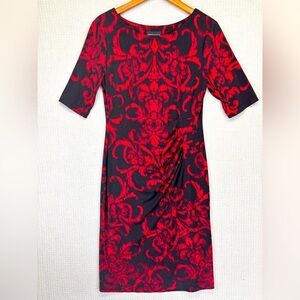 Connected Apparel Black/Red Jersey Drape Sheath Midi Dress Sz 12 Whimsy Goth Y2K